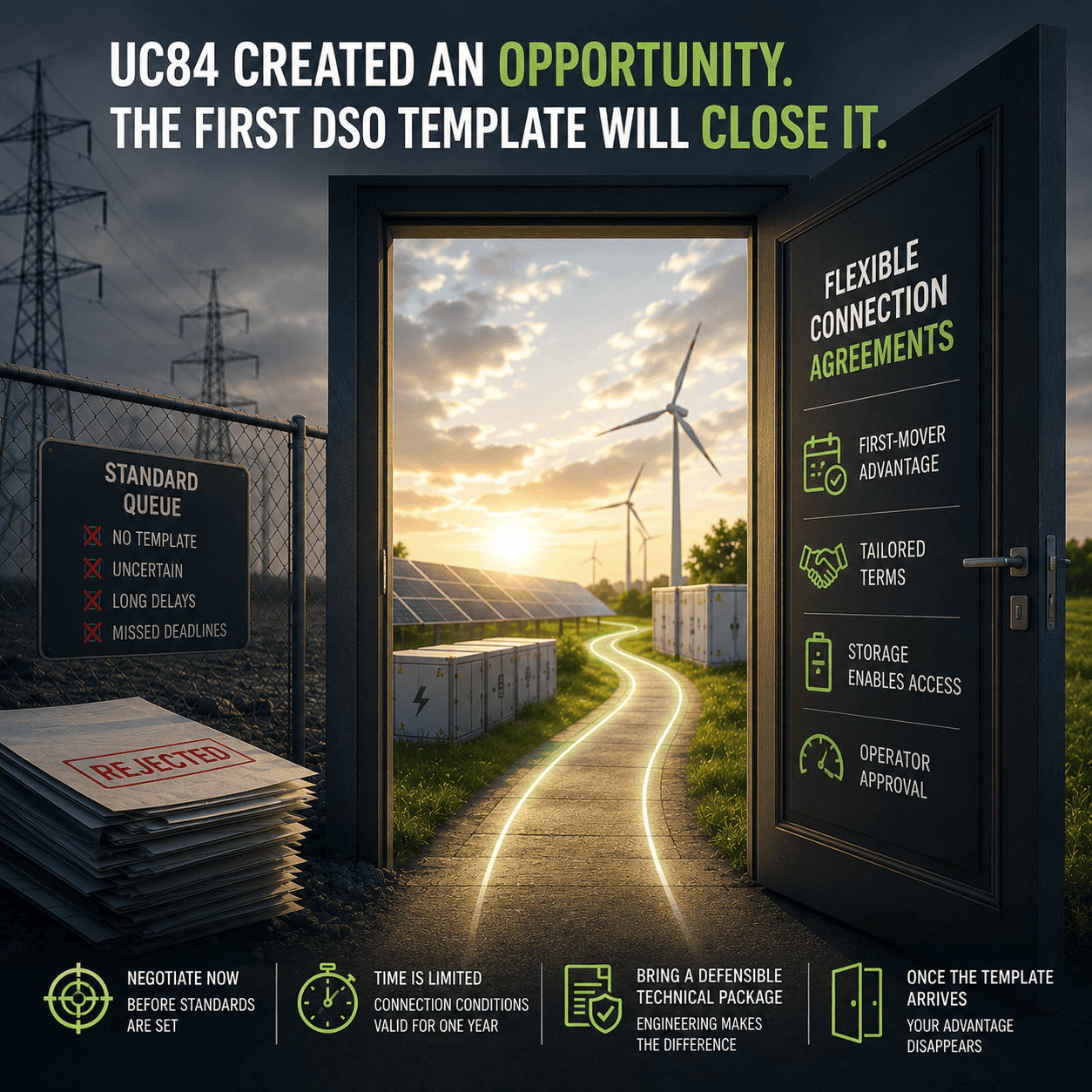 UC84 created an opportunity. The first DSO template will close it.