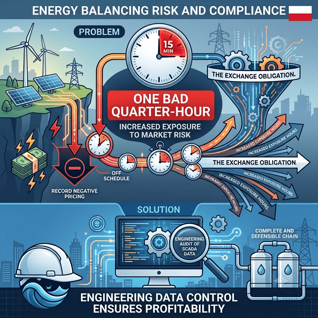 One bad quarter-hour on a 20 MW Polish asset settled at PLN 56,000. The exchange obligation raises the number of hours you are exposed.