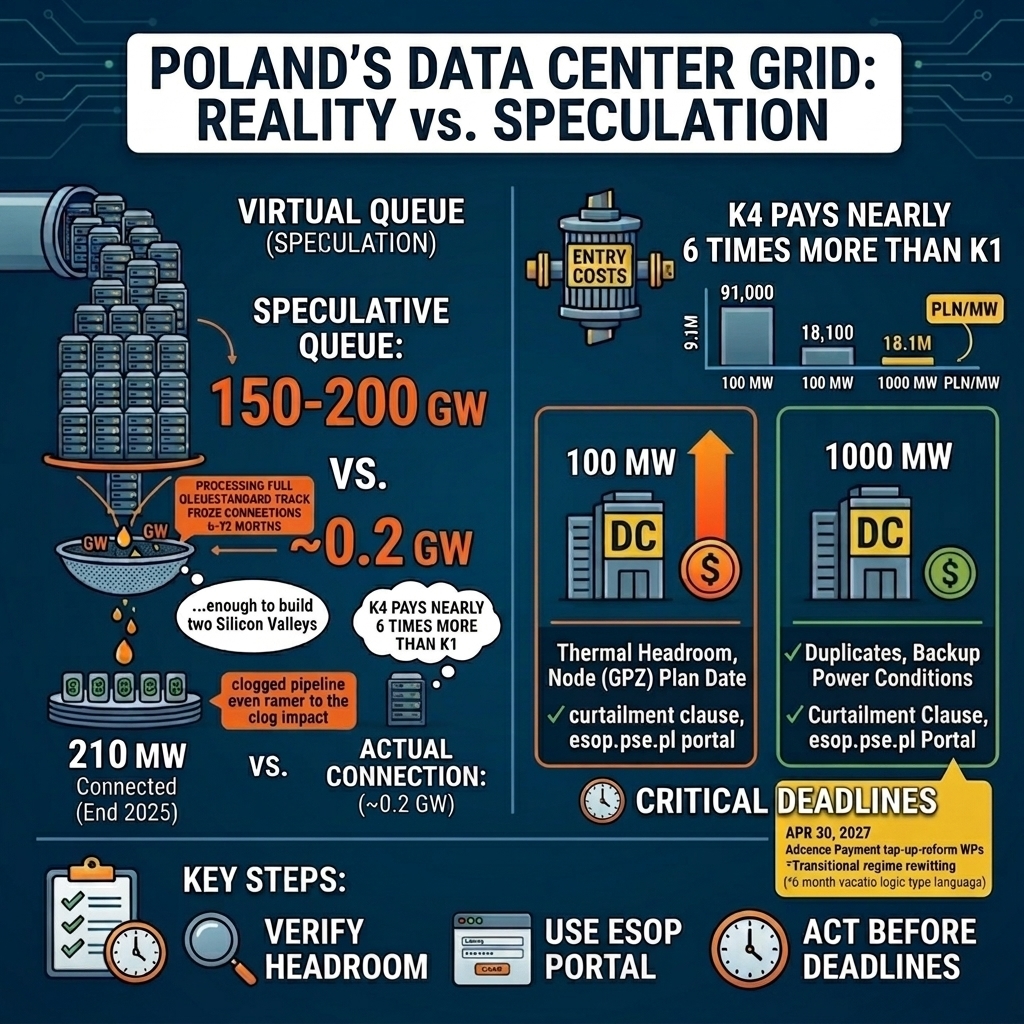 Poland reserved grid capacity is cheapest per megawatt for the largest speculative filings. Here is the arithmetic.