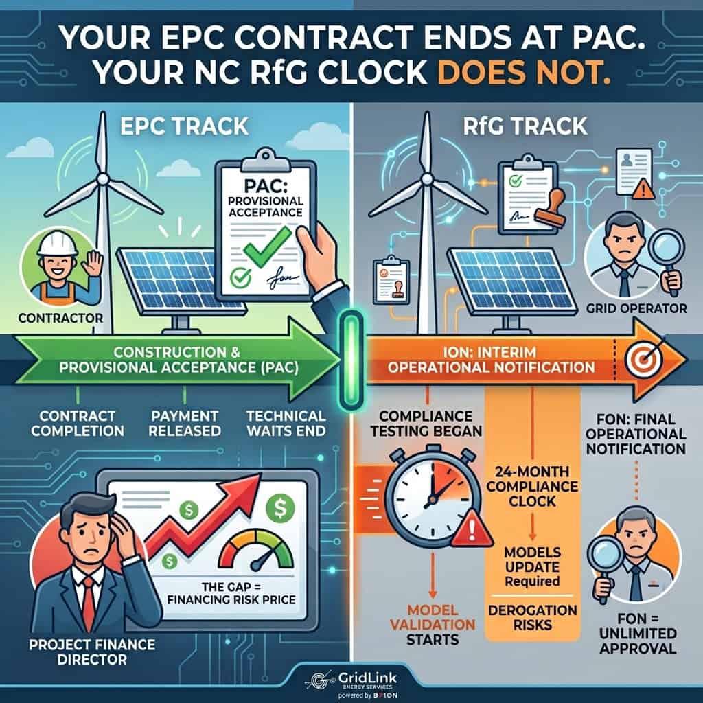 Your EPC contract ends at PAC. Your NC RfG clock does not